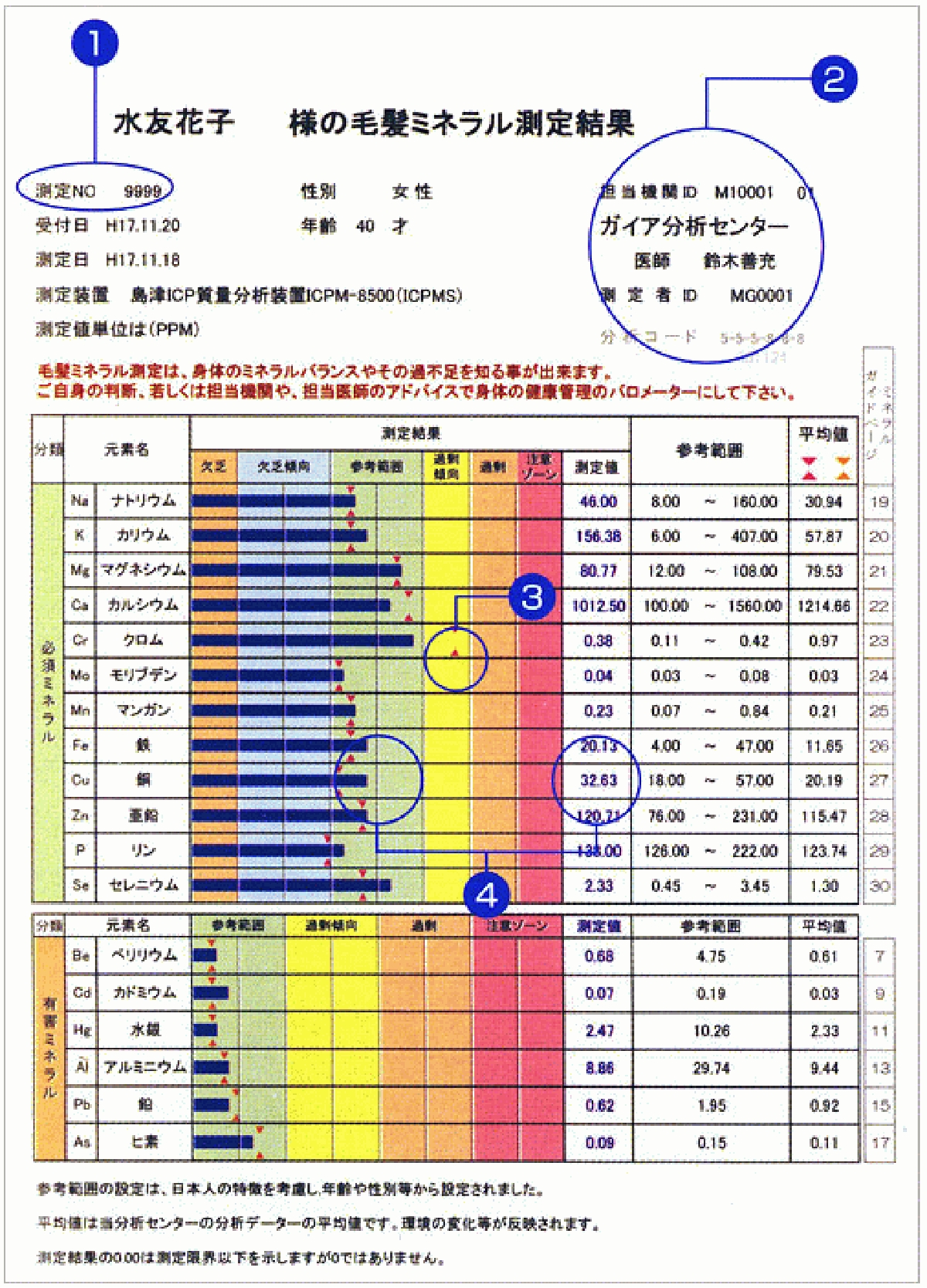 測定結果表サンプルデータ